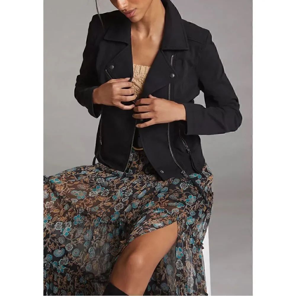 Marrakech Anthropologie Black Cotton Zip Up Mollie Ryder Knit Moto Jacket Sz M